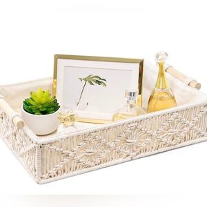 Mkono Macrame Decorative Tray with Wooden Handles
